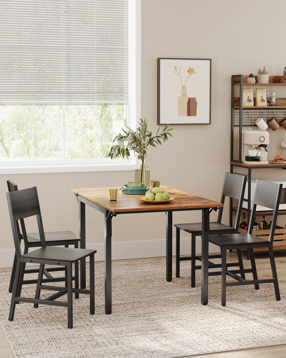 Set of 2 Dining Chairs – Steel Frame – Charcoal Grey and Ink Black – Industrial Style