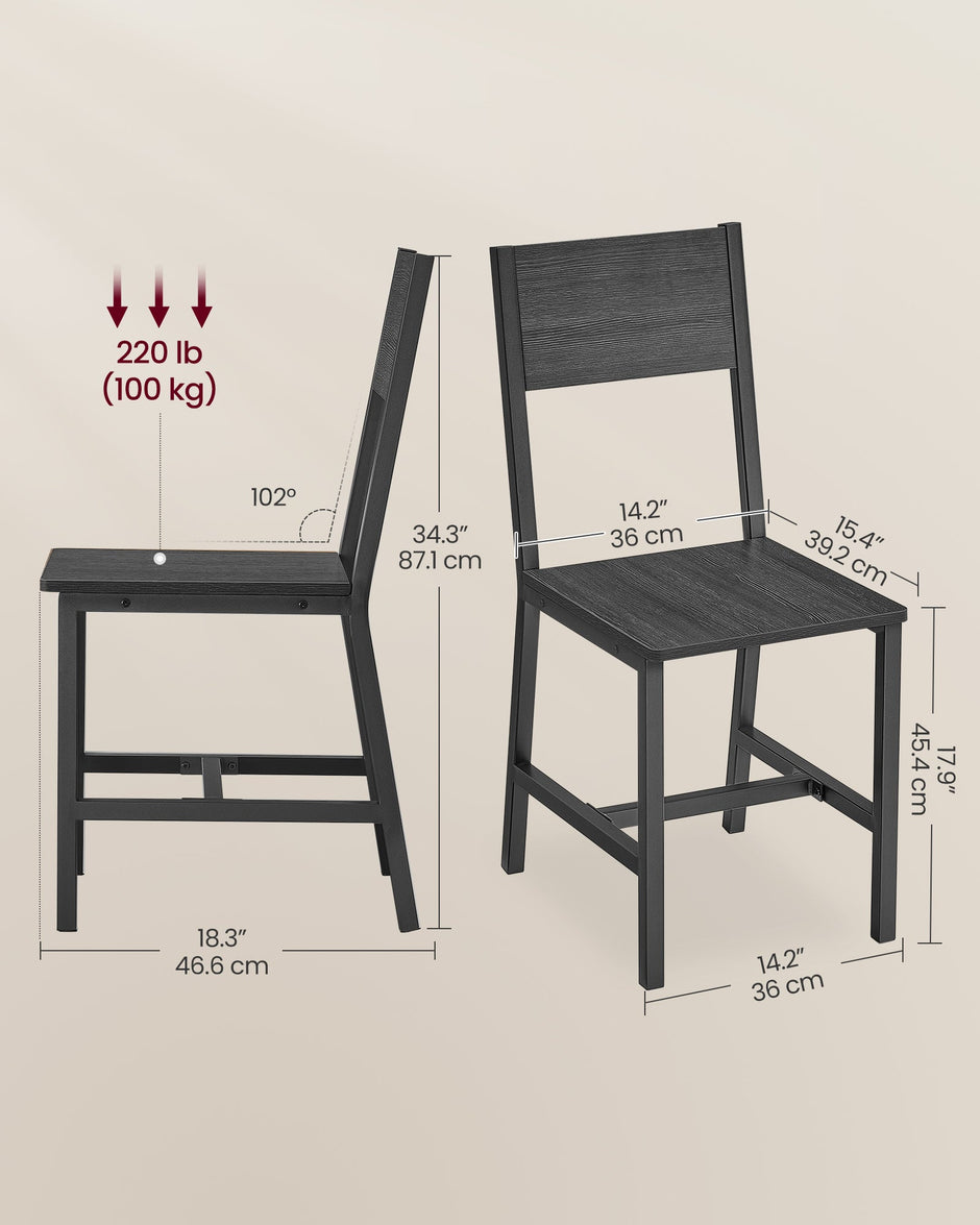 Set of 2 Dining Chairs – Steel Frame – Charcoal Grey and Ink Black – Industrial Style
