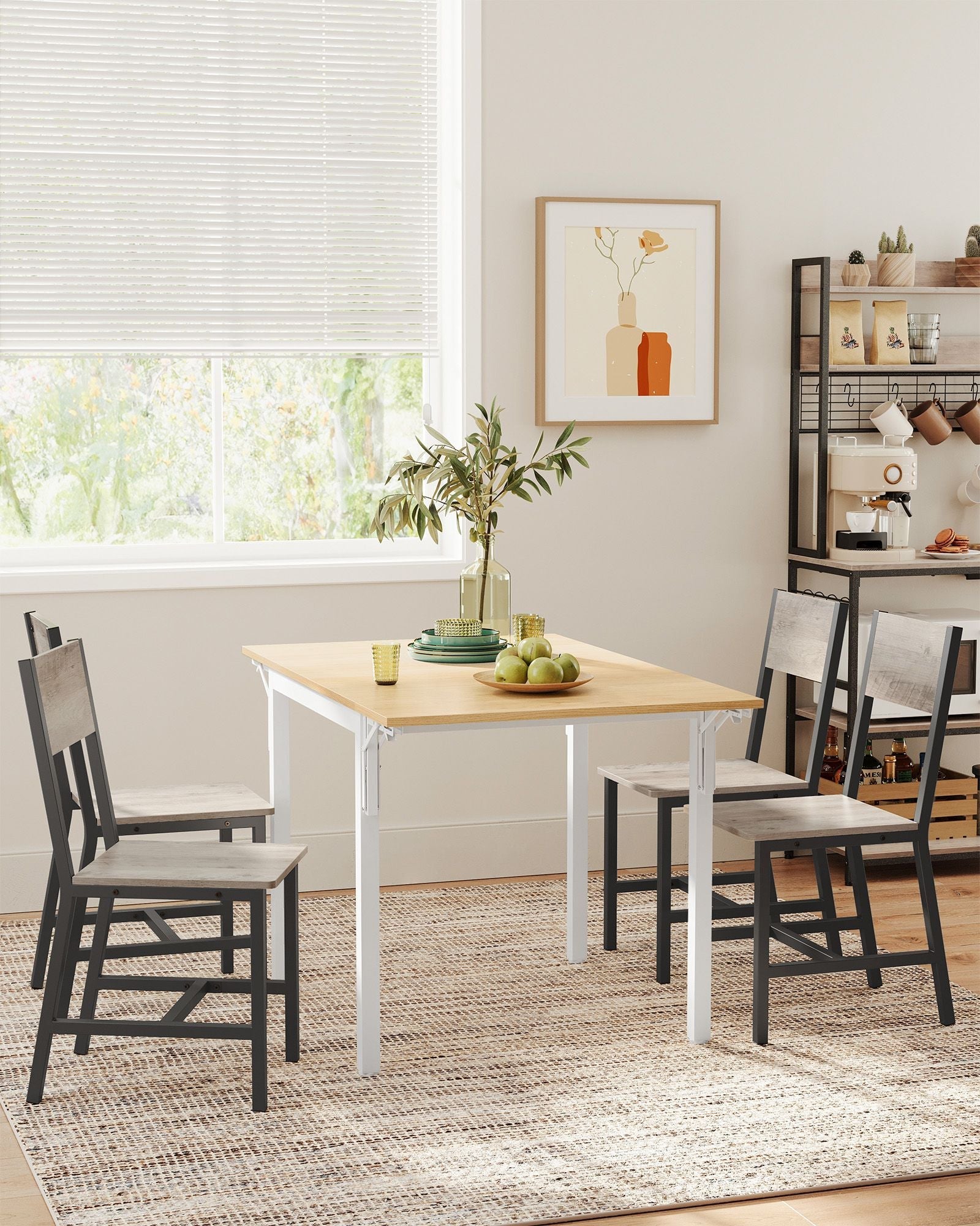Set of 2 Dining Chairs – Steel Frame – Heather Greige and Frosted Grey – Industrial Style