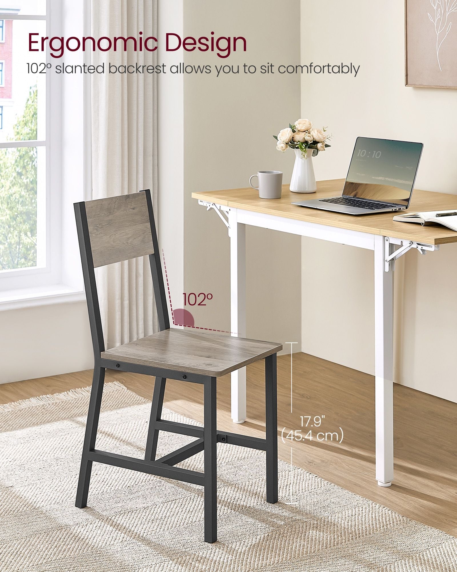 Set of 2 Dining Chairs – Steel Frame – Heather Greige and Frosted Grey – Industrial Style