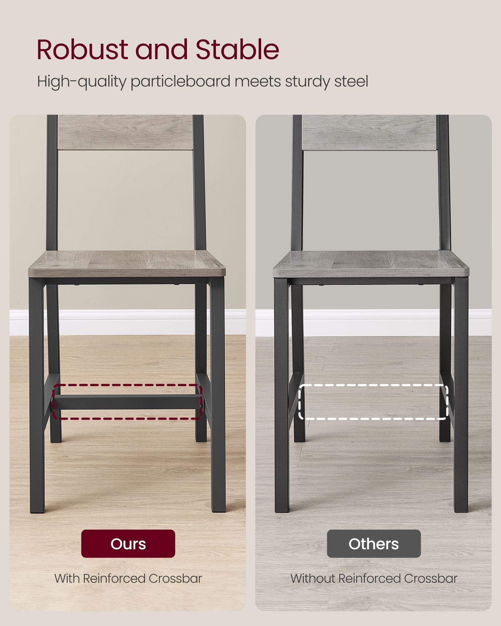 Set of 2 Dining Chairs – Steel Frame – Heather Greige and Frosted Grey – Industrial Style