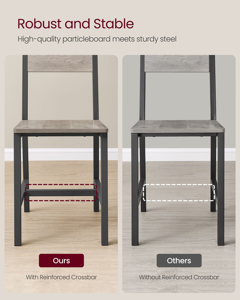 Set of 2 Dining Chairs – Steel Frame – Heather Greige and Frosted Grey – Industrial Style