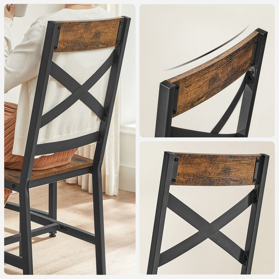 Industrial Dining Chairs – Steel Frame – Rustic Brown & Black – Ergonomic Design, Set of 2