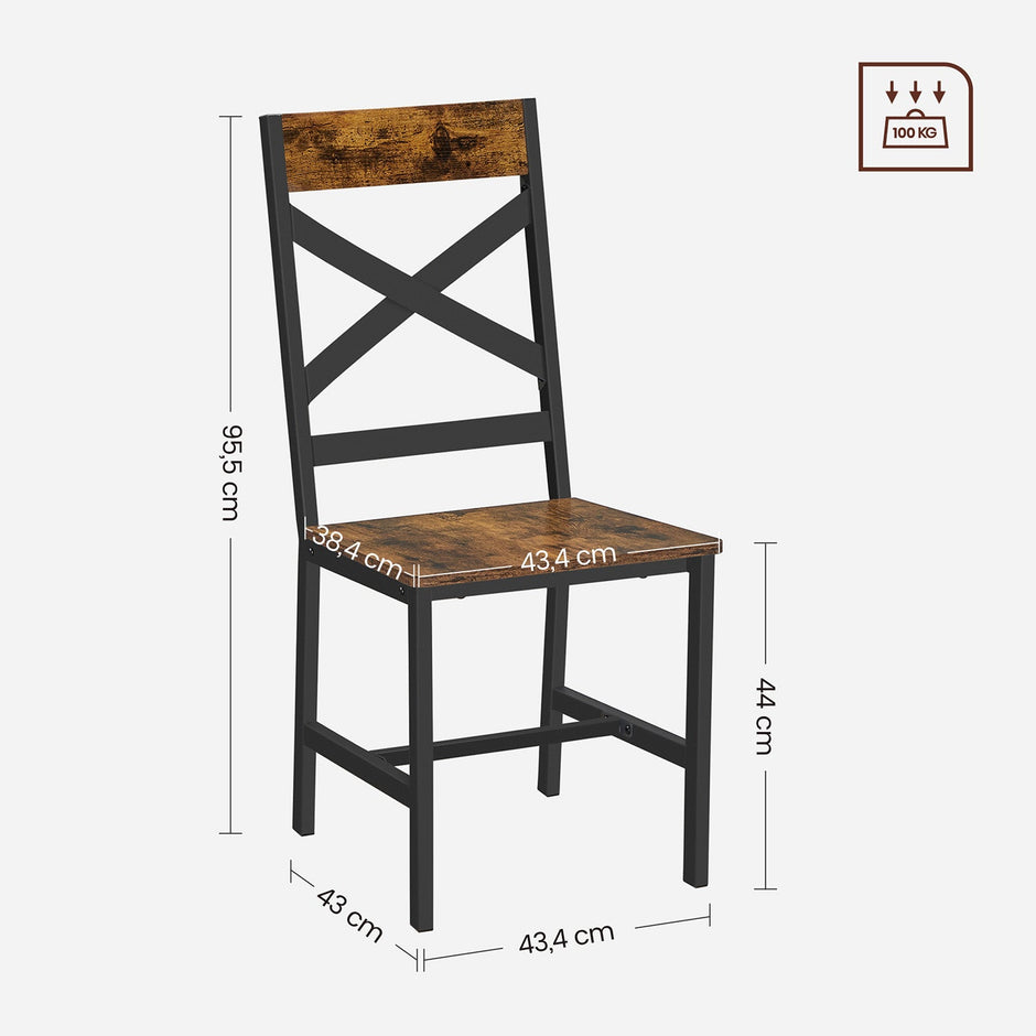 Industrial Dining Chairs – Steel Frame – Rustic Brown & Black – Ergonomic Design, Set of 2