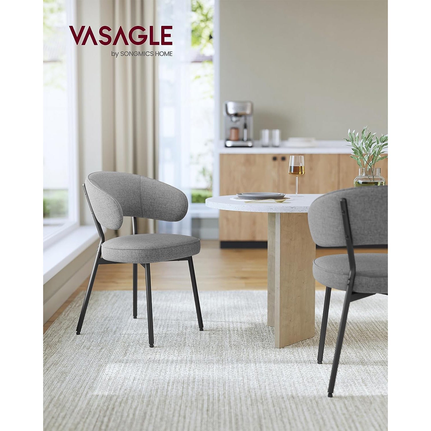 Upholstered Dining Chair – Fabric – Dark Grey – Modern Design with Metal Legs
