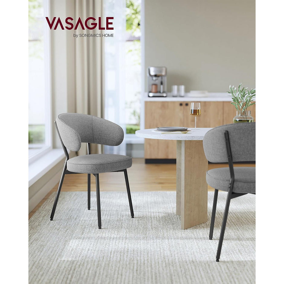 Upholstered Dining Chair – Fabric – Dark Grey – Modern Design with Metal Legs