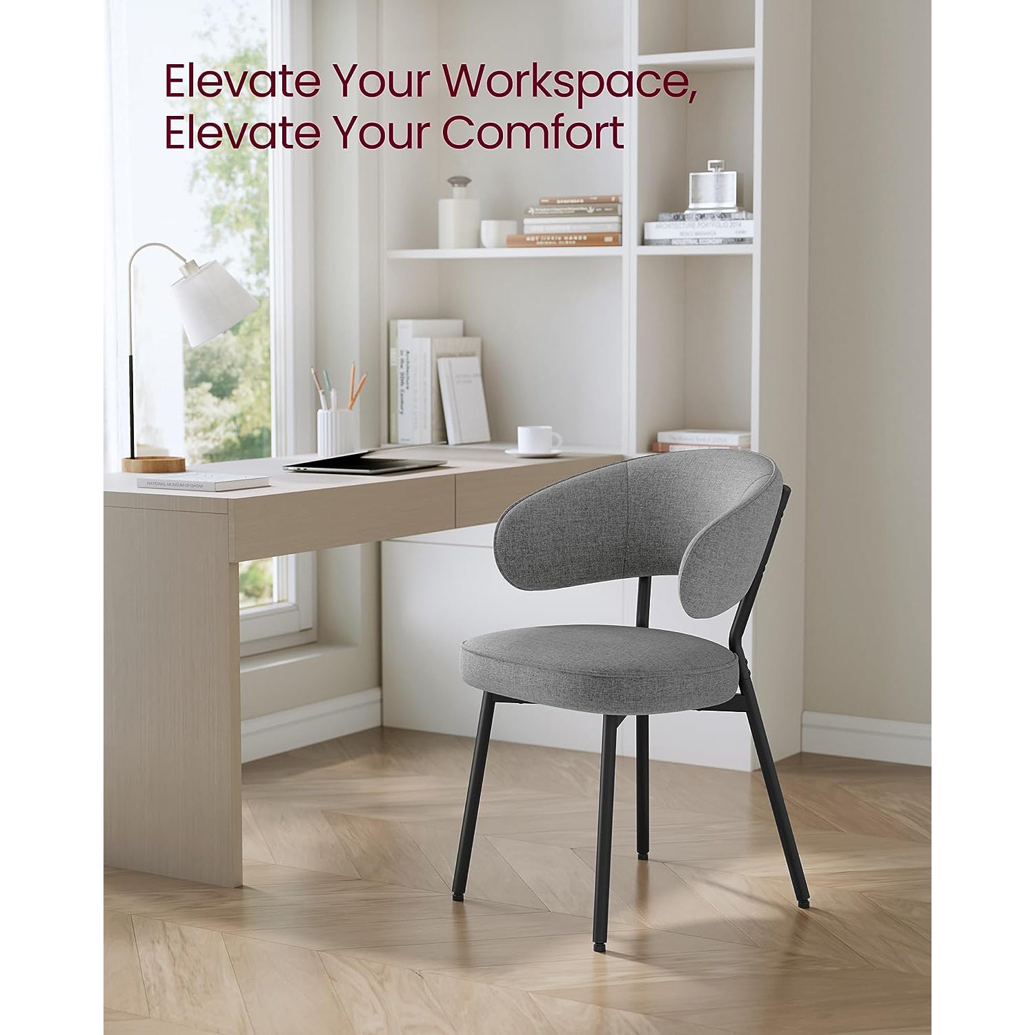 Upholstered Dining Chair – Fabric – Dark Grey – Modern Design with Metal Legs
