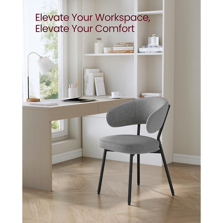 Upholstered Dining Chair – Fabric – Dark Grey – Modern Design with Metal Legs