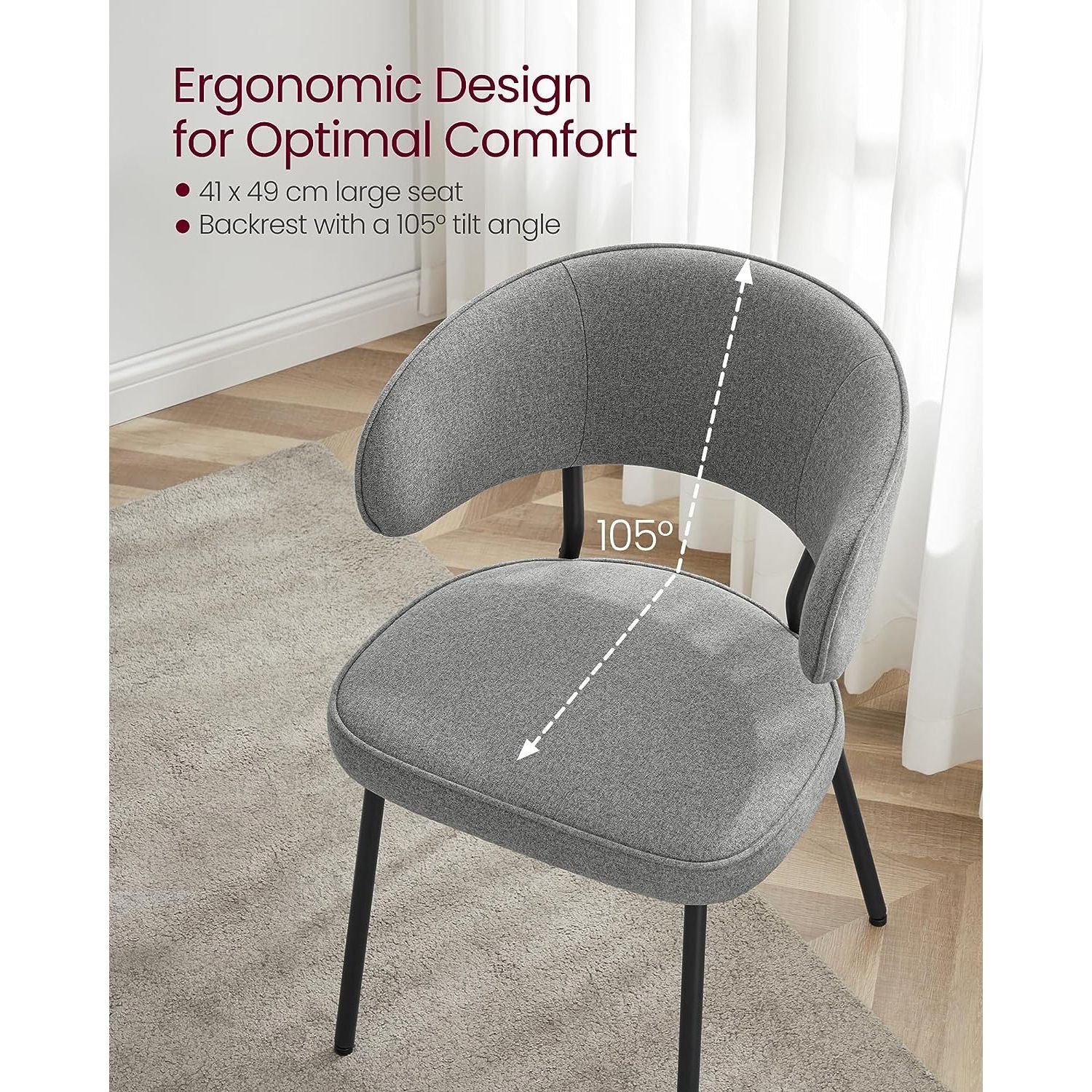 Upholstered Dining Chair – Fabric – Dark Grey – Modern Design with Metal Legs