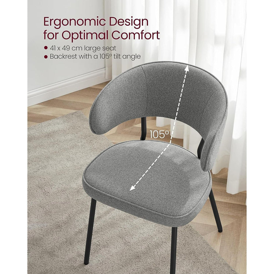 Upholstered Dining Chair – Fabric – Dark Grey – Modern Design with Metal Legs