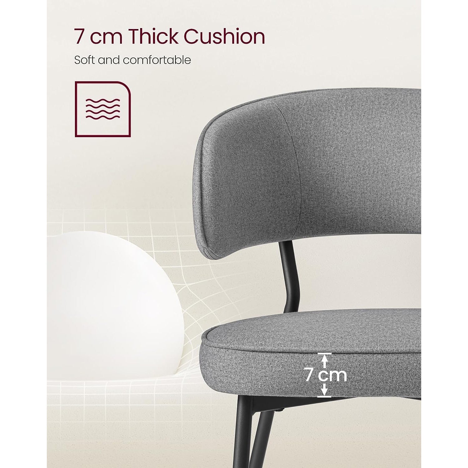 Upholstered Dining Chair – Fabric – Dark Grey – Modern Design with Metal Legs