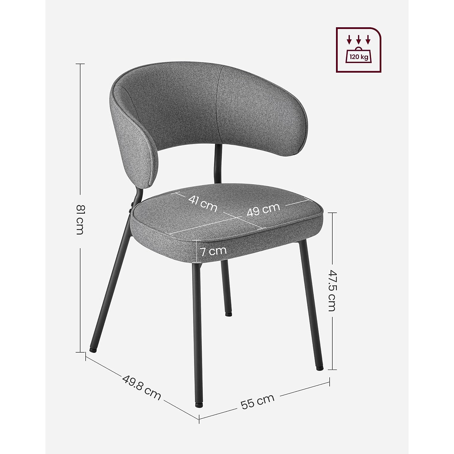 Upholstered Dining Chair – Fabric – Dark Grey – Modern Design with Metal Legs