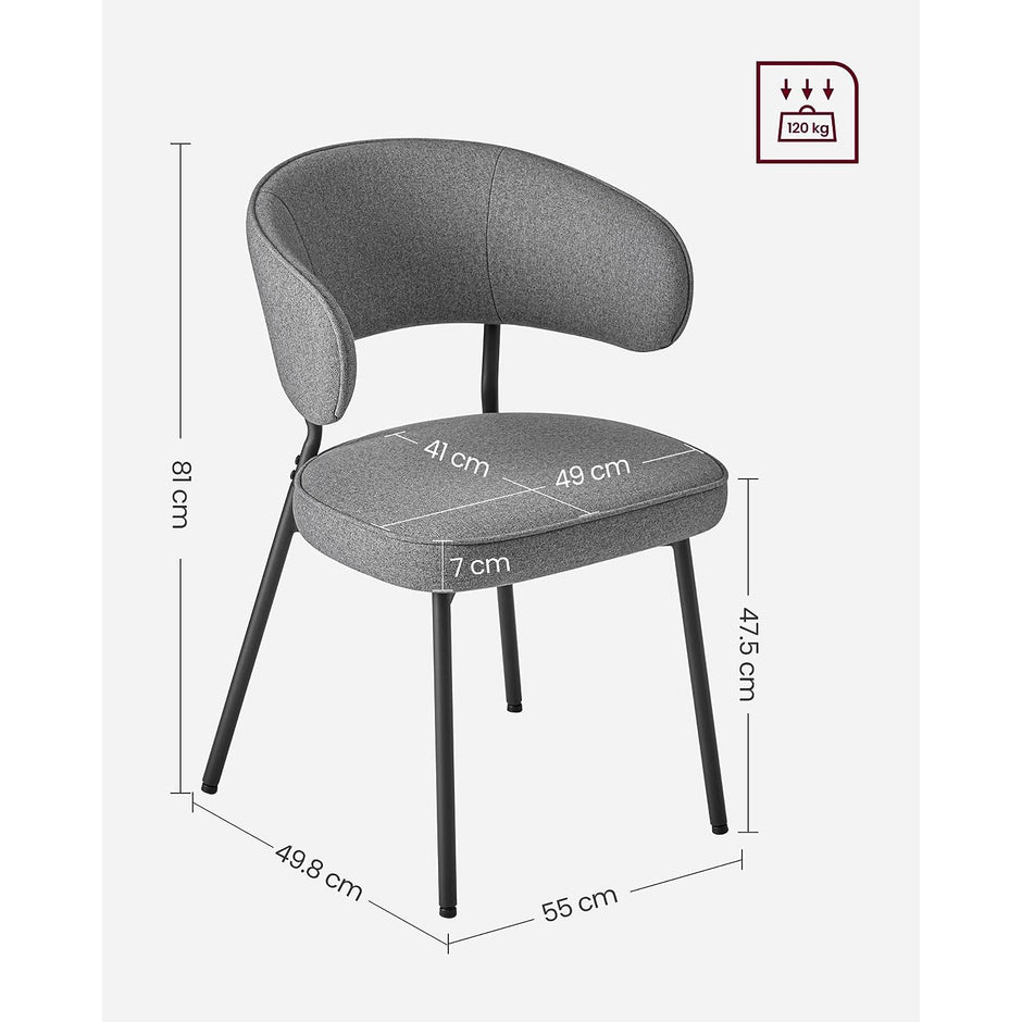 Upholstered Dining Chair – Fabric – Dark Grey – Modern Design with Metal Legs