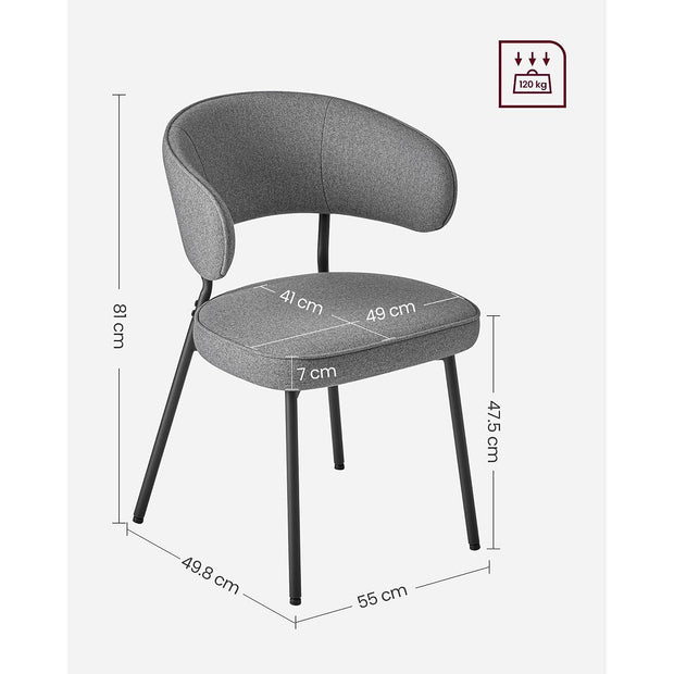 Upholstered Dining Chair – Fabric – Dark Grey – Modern Design with Metal Legs