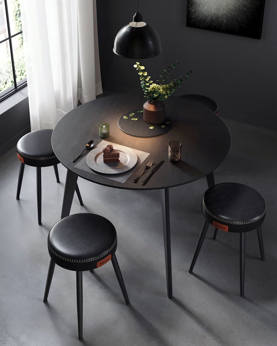 Dining Chairs Set of 2 – Synthetic Leather – Ink Black – Mid-Century Modern Design