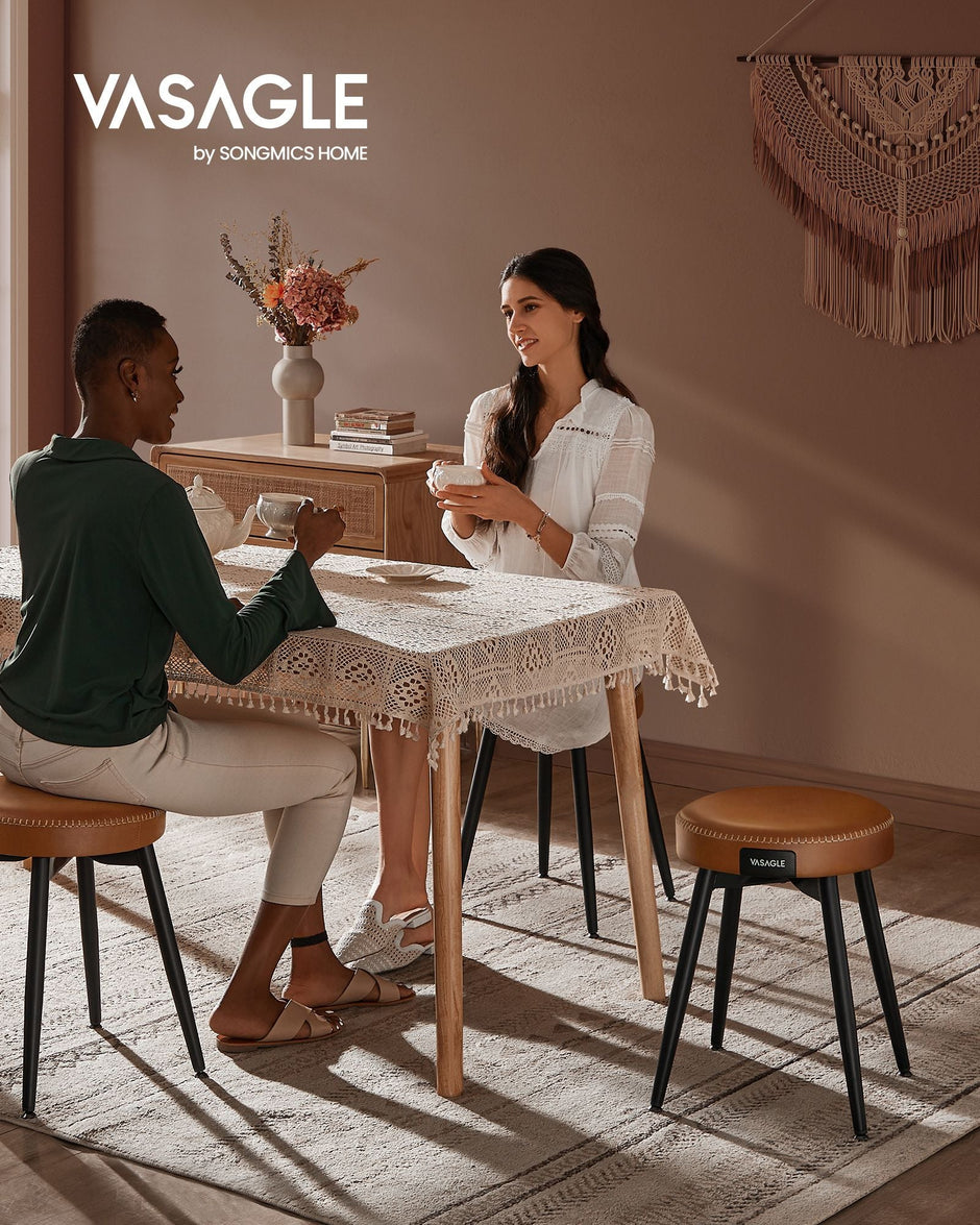 Dining Chairs Set of 2 – Synthetic Leather – Caramel Brown – Mid-Century Modern Upholstered Design