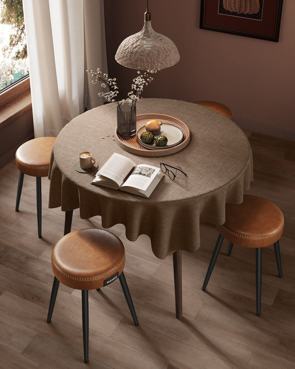 Dining Chairs Set of 2 – Synthetic Leather – Caramel Brown – Mid-Century Modern Upholstered Design