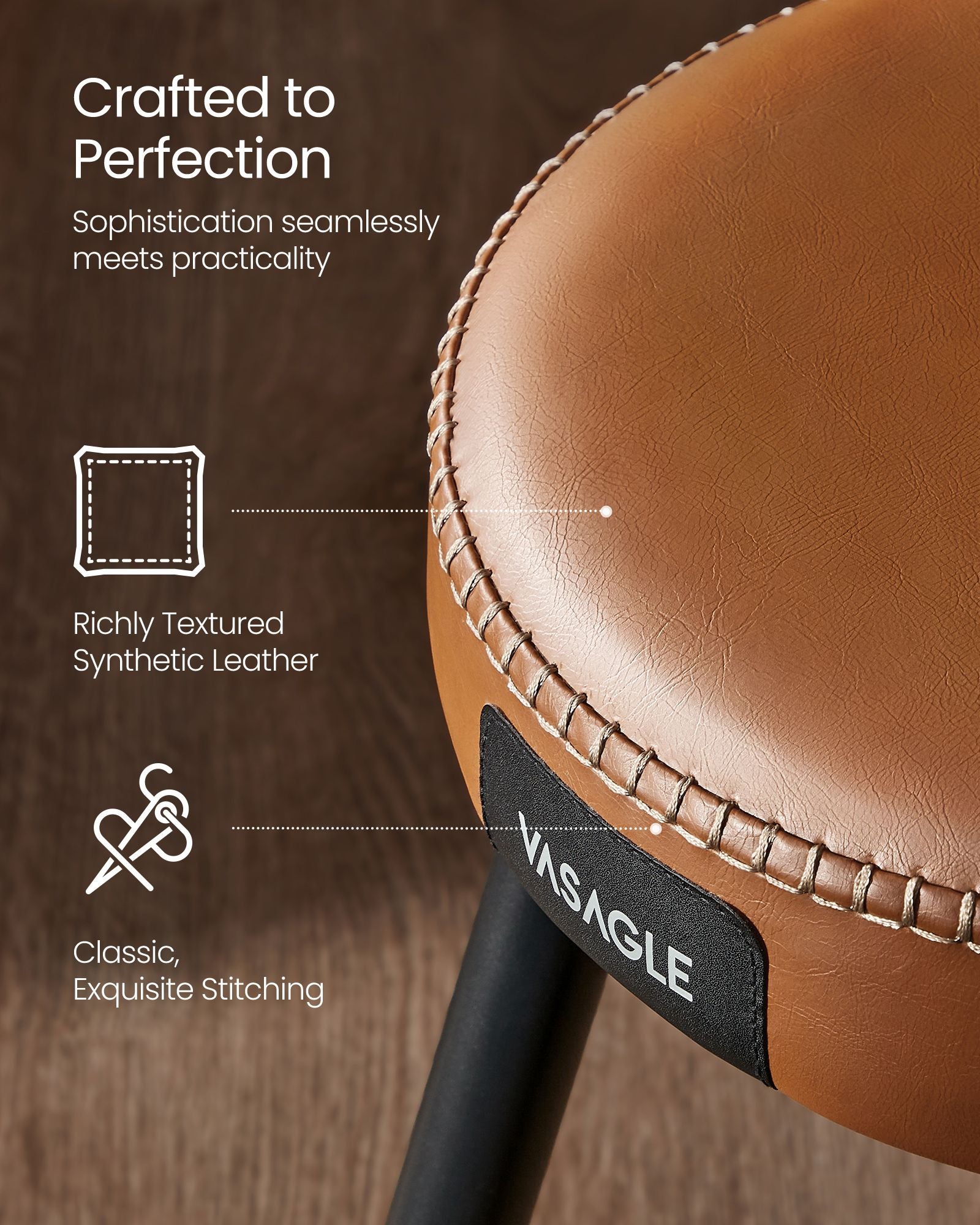 Dining Chairs Set of 2 – Synthetic Leather – Caramel Brown – Mid-Century Modern Upholstered Design
