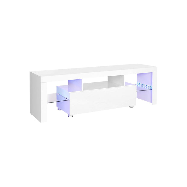 TV Stand – MDF – Glossy White – LED Lighting, Fits TVs up to 60 Inches