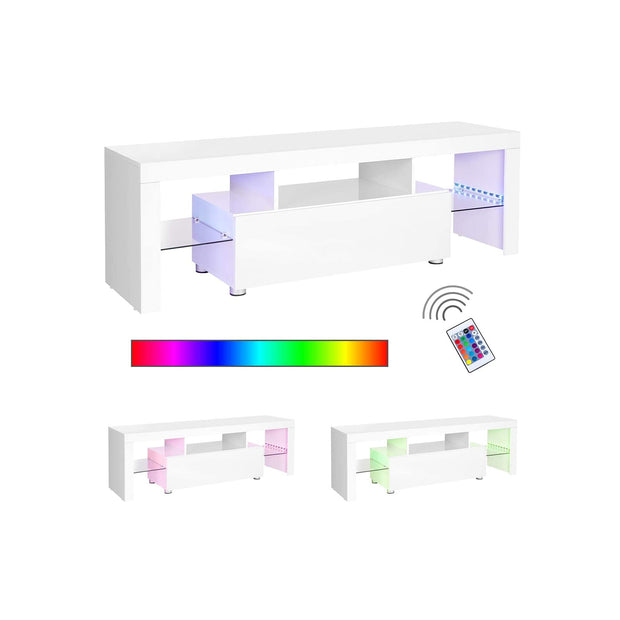 TV Stand – MDF – Glossy White – LED Lighting, Fits TVs up to 60 Inches
