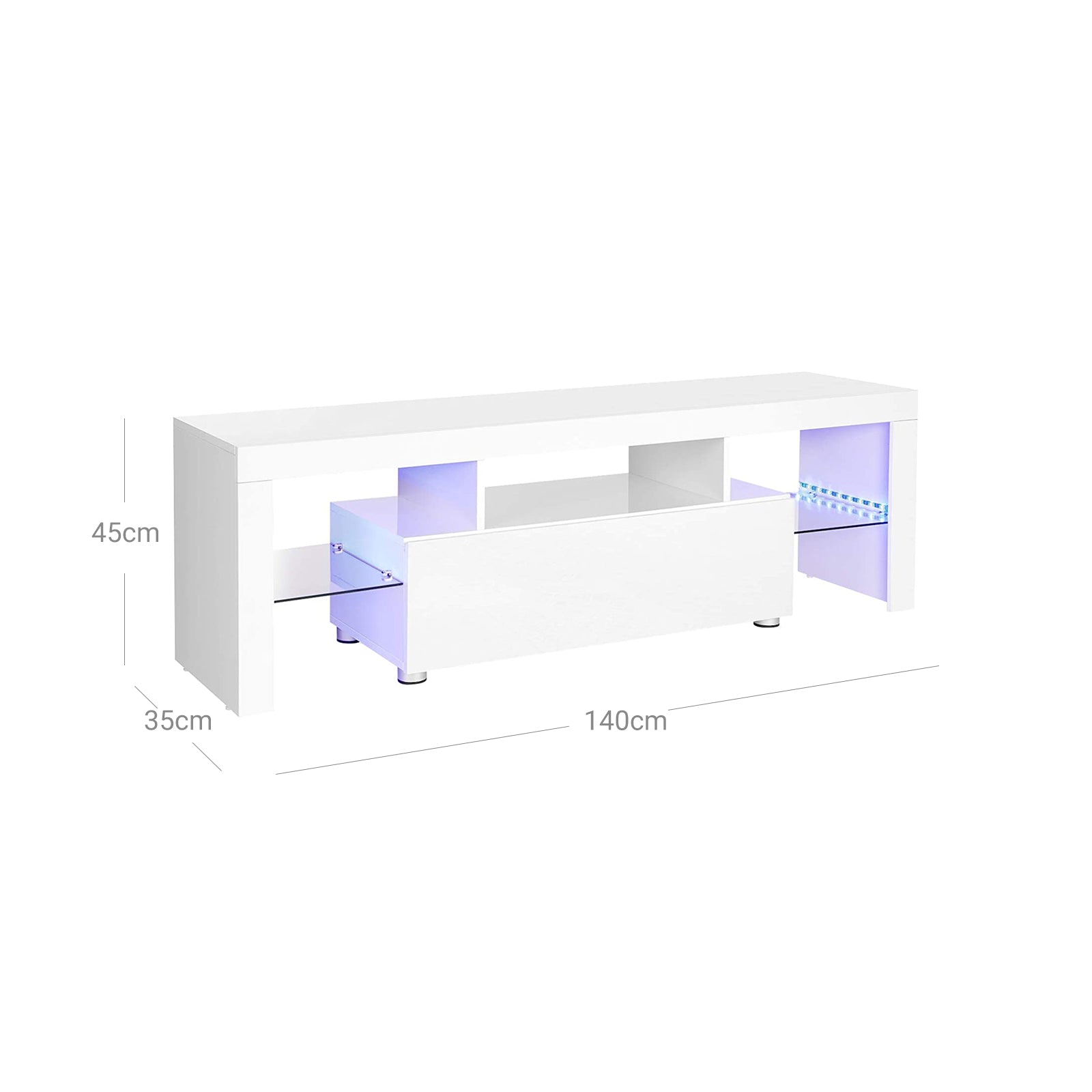 TV Stand – MDF – Glossy White – LED Lighting, Fits TVs up to 60 Inches