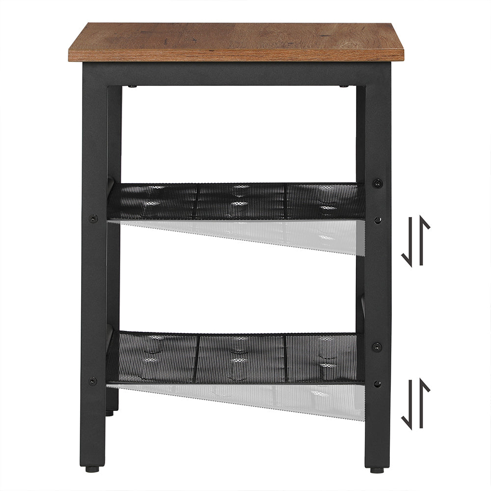 Set of 2 Nightstands – Wood and Metal – Hazelnut Brown – Adjustable Mesh Shelves