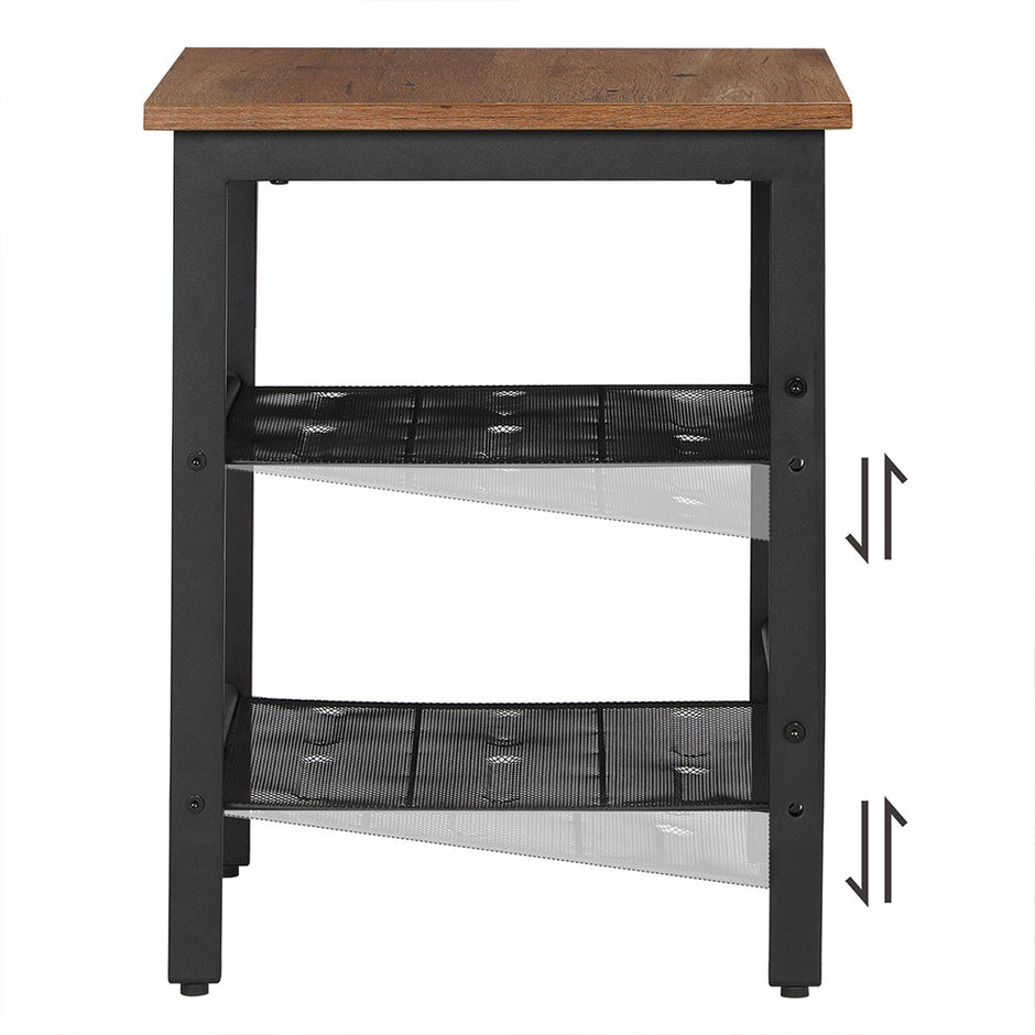 Set of 2 Nightstands – Wood and Metal – Hazelnut Brown – Adjustable Mesh Shelves