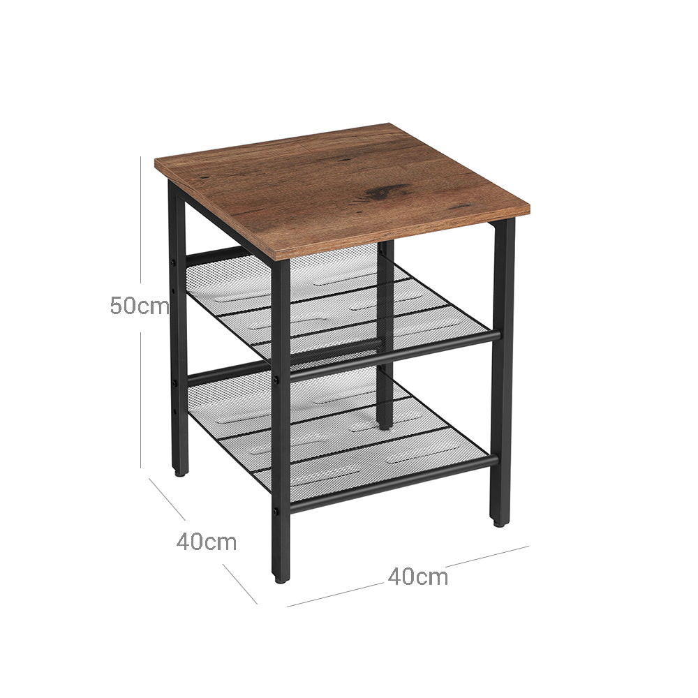 Set of 2 Nightstands – Wood and Metal – Hazelnut Brown – Adjustable Mesh Shelves