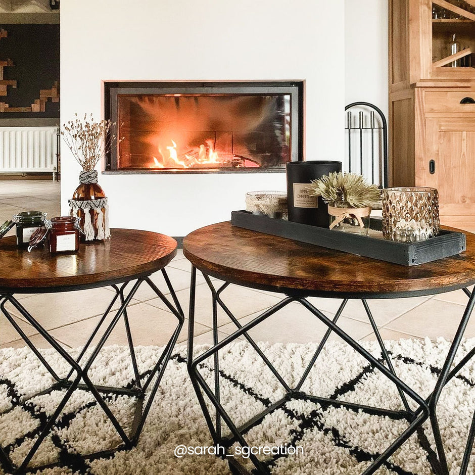 Coffee Table Set – Steel Frame – Rustic Brown and Black – Set of 2 Side Tables