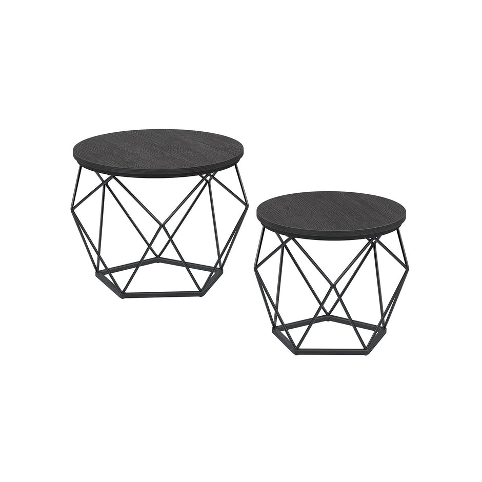 Set of 2 Side Tables – Steel – Black and Rustic Brown – Robust Design
