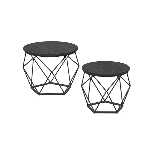 Coffee Table Set – Steel Frame – Rustic Brown and Black – Set of 2 Side Tables