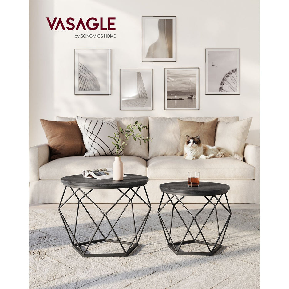 Set of 2 Side Tables – Steel – Black and Rustic Brown – Robust Design