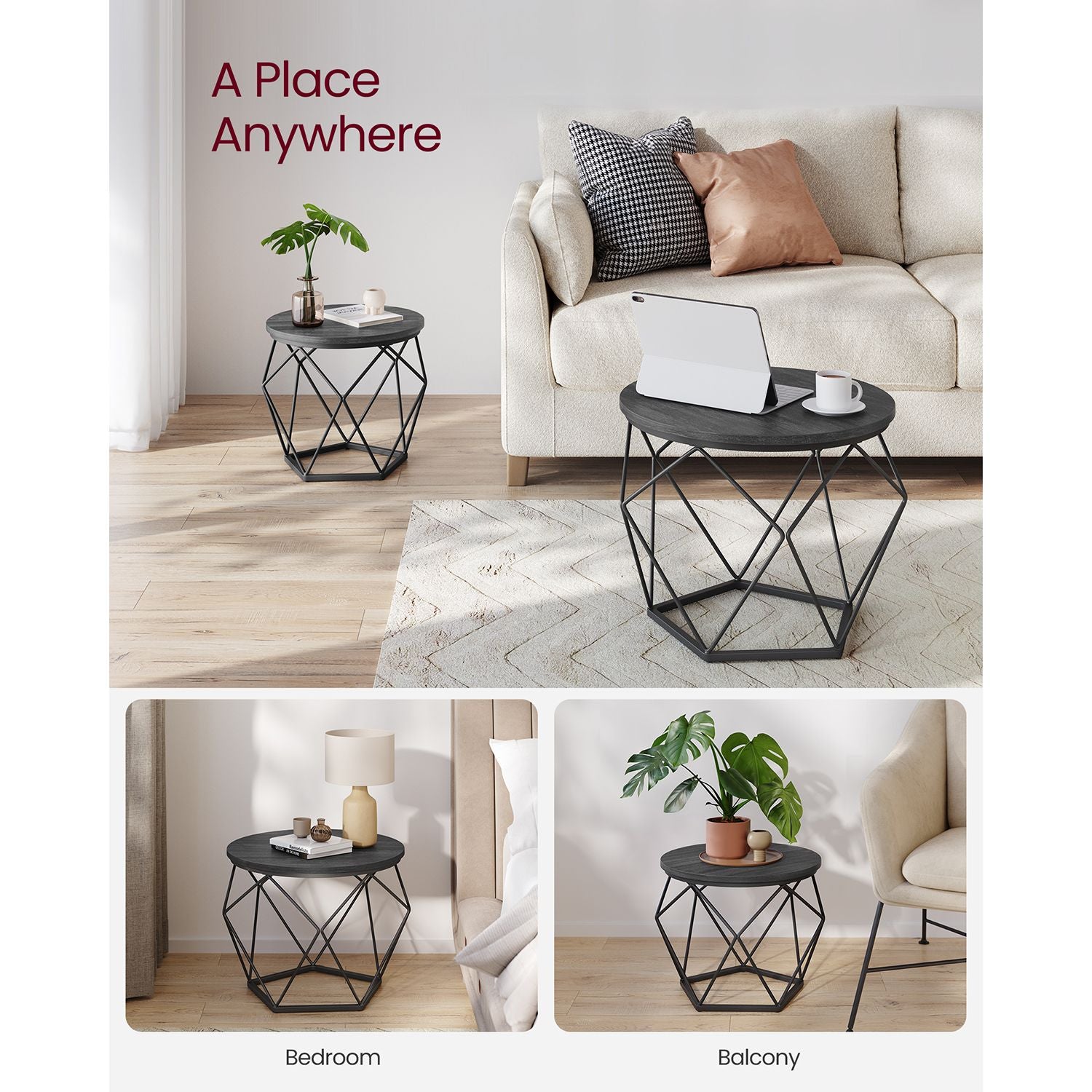 Set of 2 Side Tables – Steel – Black and Rustic Brown – Robust Design
