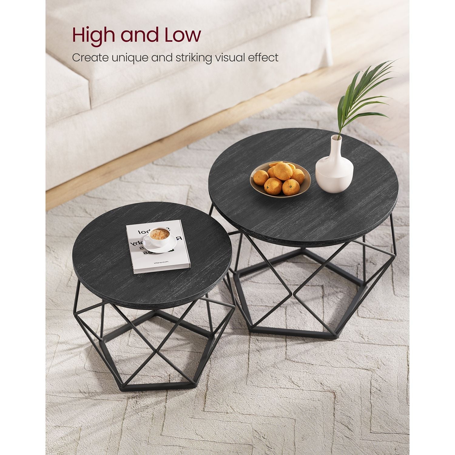 Set of 2 Side Tables – Steel – Black and Rustic Brown – Robust Design