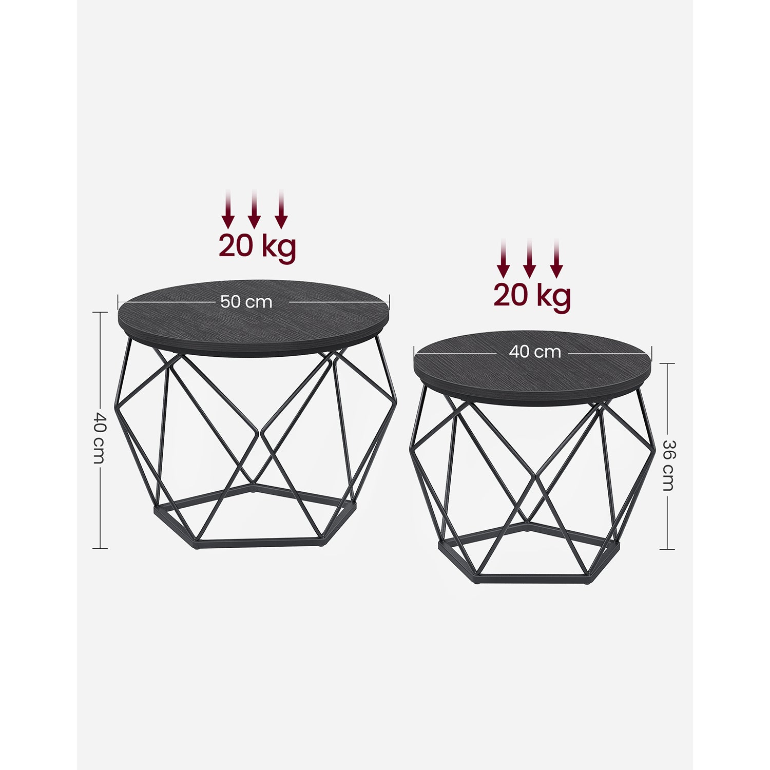 Set of 2 Side Tables – Steel – Black and Rustic Brown – Robust Design