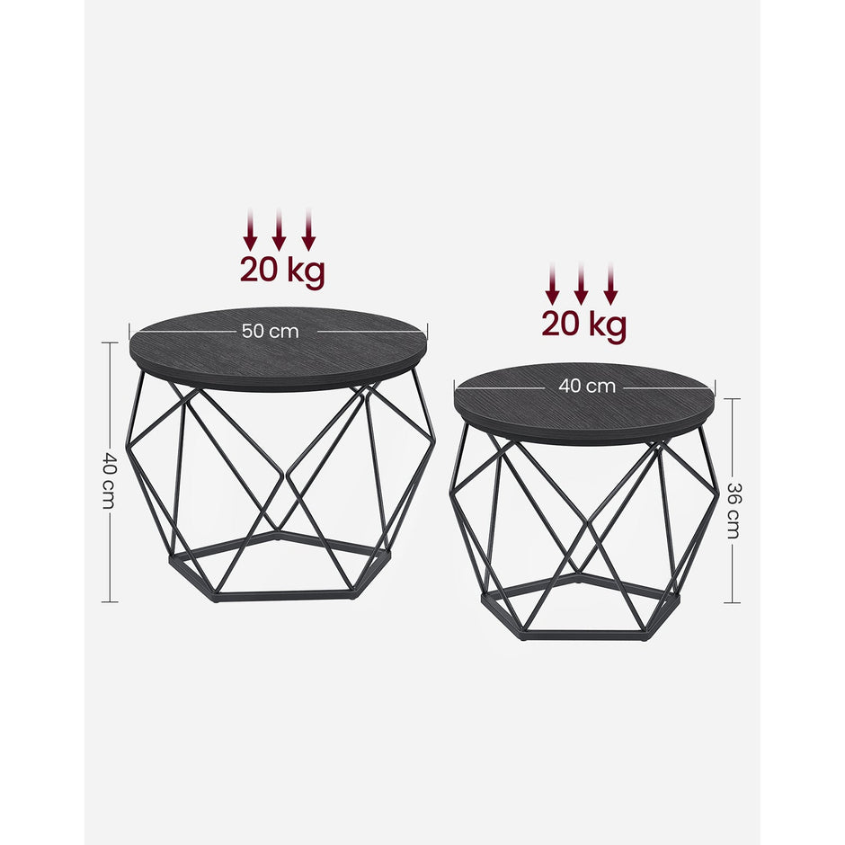 Set of 2 Side Tables – Steel – Black and Rustic Brown – Robust Design