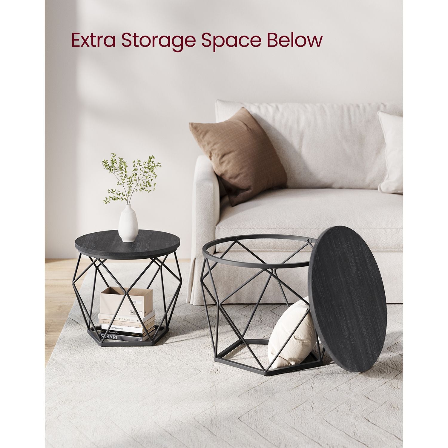 Set of 2 Side Tables – Steel – Black and Rustic Brown – Robust Design