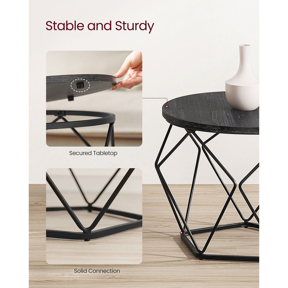 Set of 2 Side Tables – Steel – Black and Rustic Brown – Robust Design