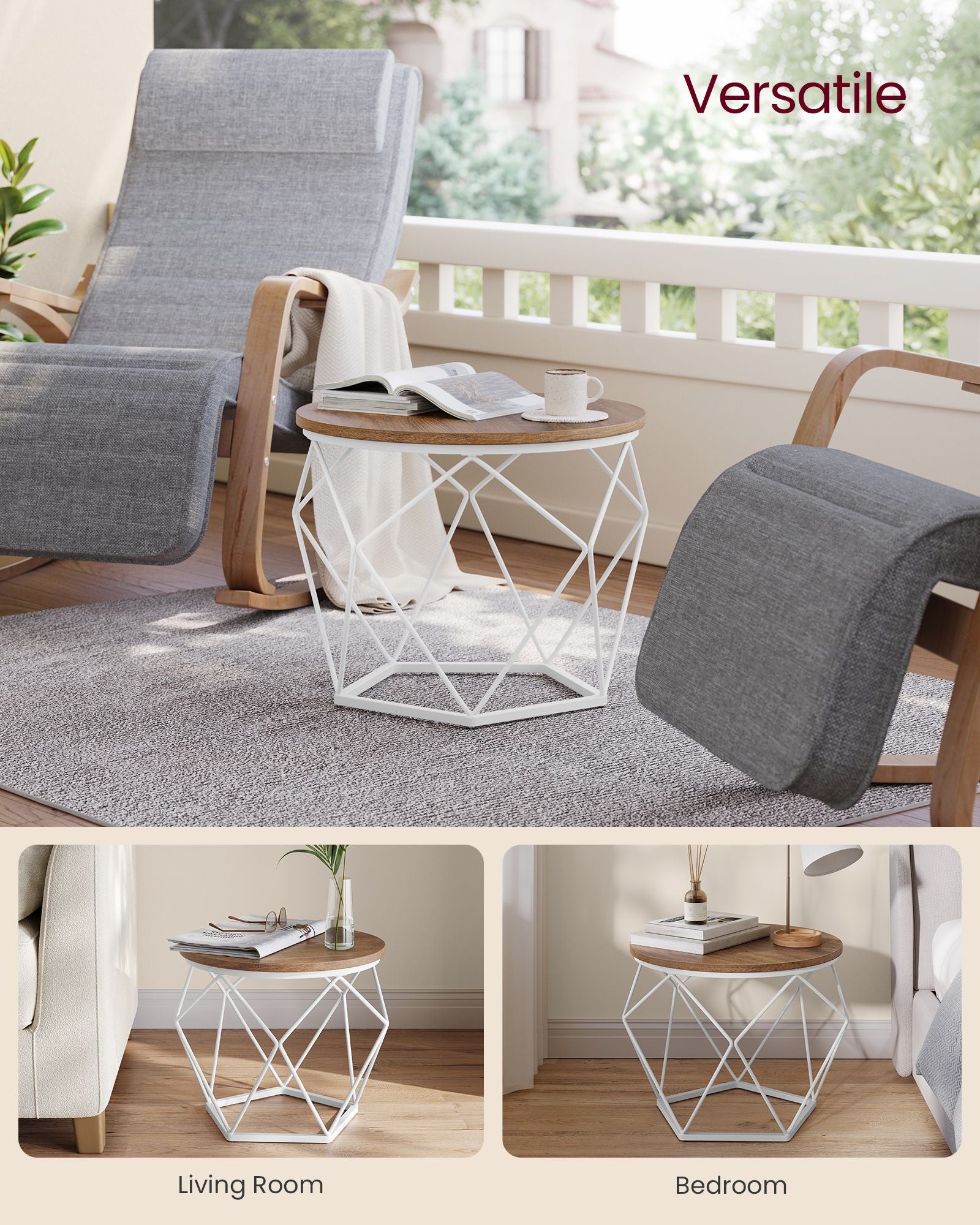 Set of 2 Round Coffee Tables – Steel – Honey Brown and Cloud White – Robust Design