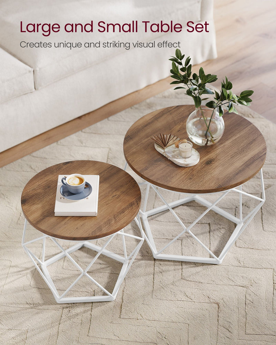 Set of 2 Round Coffee Tables – Steel – Honey Brown and Cloud White – Robust Design