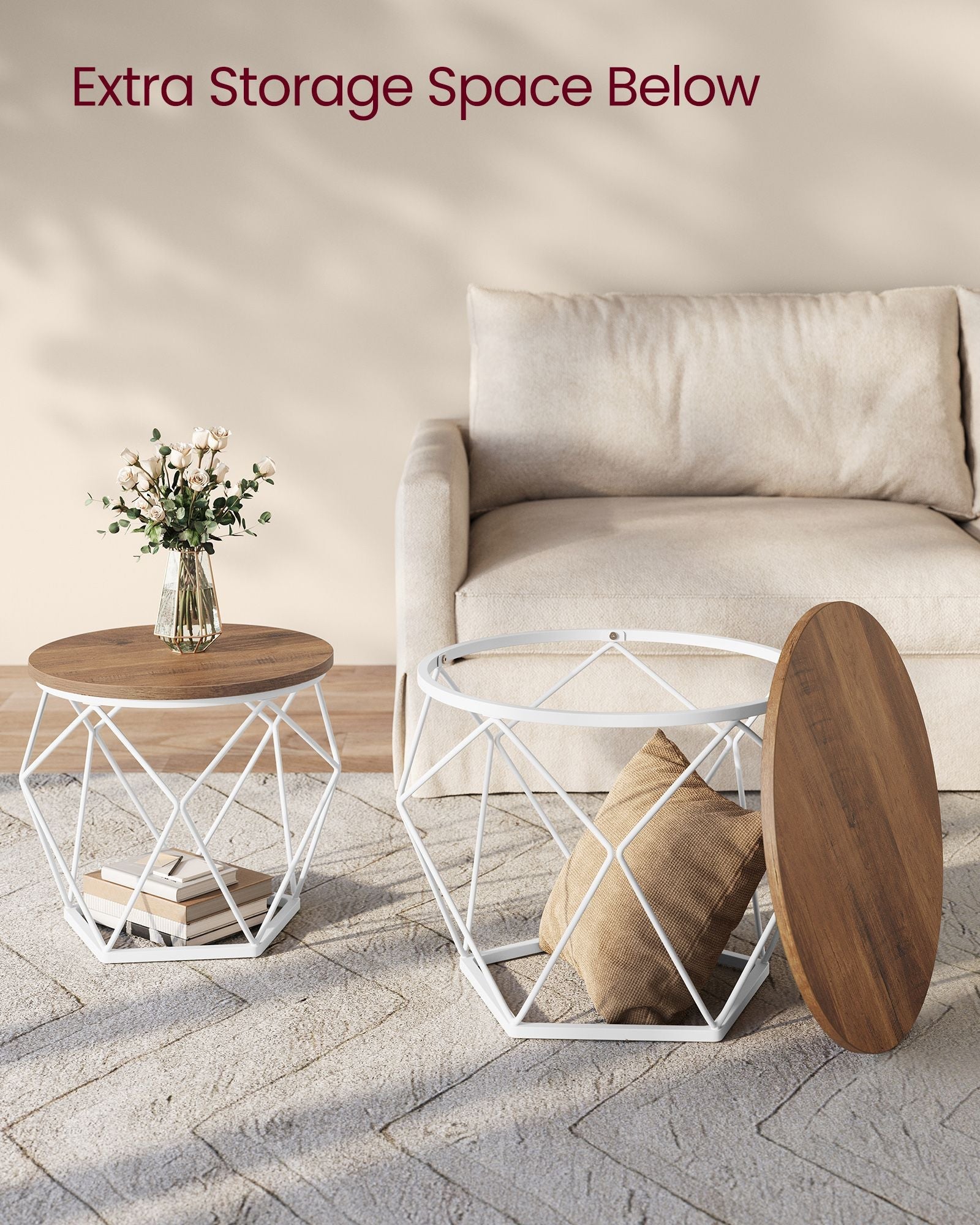 Round Coffee Table Set – Steel – Modern – Removable Tabletop