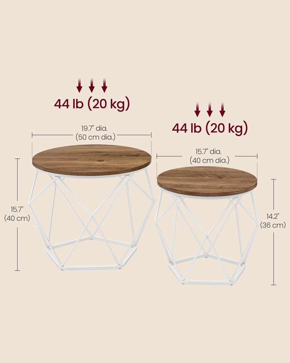 Set of 2 Round Coffee Tables – Steel – Honey Brown and Cloud White – Robust Design