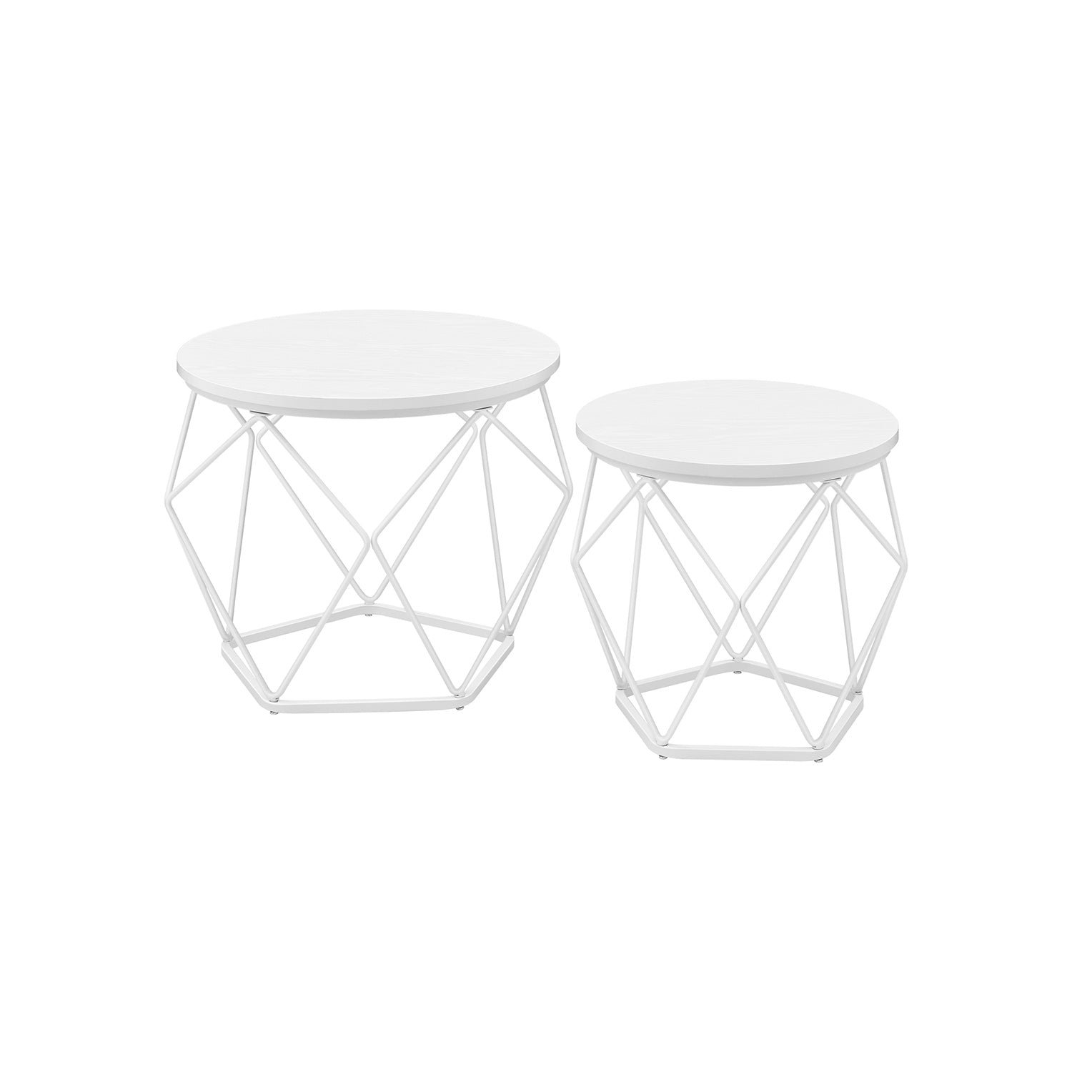 Set of 2 Round Coffee Tables – Steel – Snow White and Cloud White – Robust Design for Living Room and Bedroom