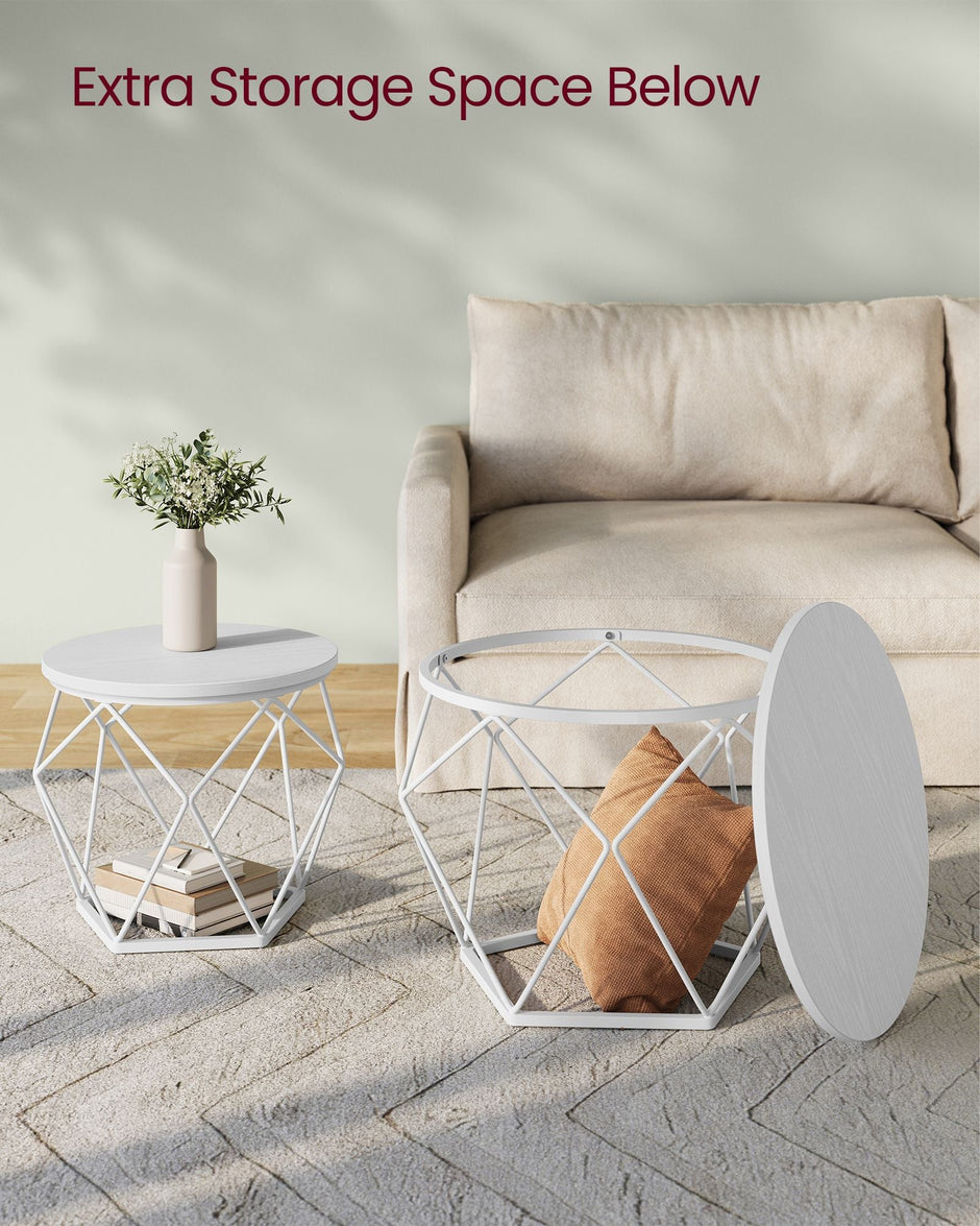 Set of 2 Round Coffee Tables – Steel – Snow White and Cloud White – Robust Design for Living Room and Bedroom