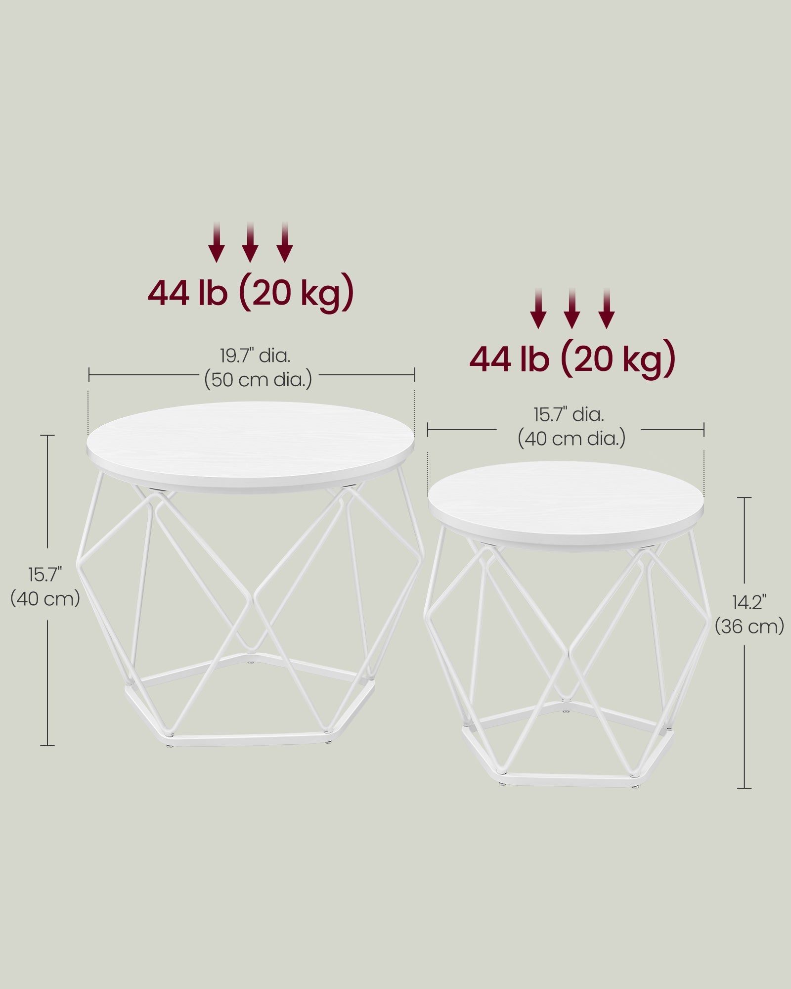Set of 2 Round Coffee Tables – Steel – Snow White and Cloud White – Robust Design for Living Room and Bedroom