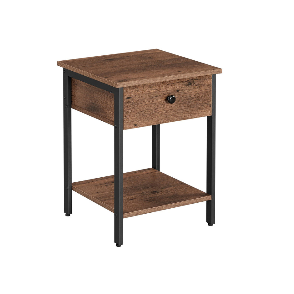 Nightstand – Steel Frame – Hazelnut Brown and Black – With Drawer and Shelf