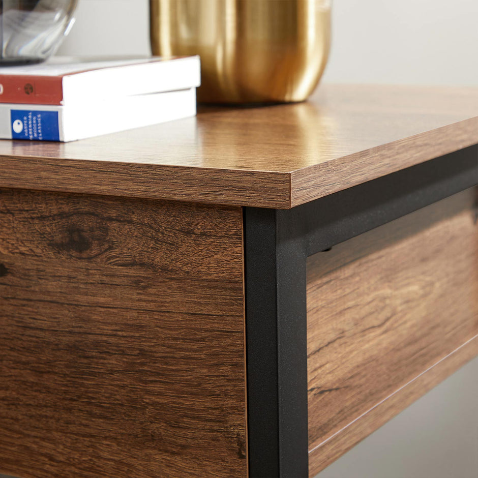 Nightstand – Steel Frame – Hazelnut Brown and Black – With Drawer and Shelf