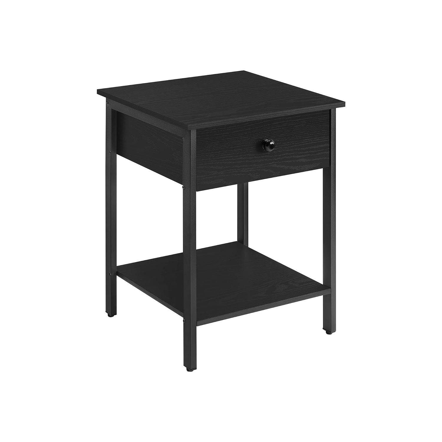 Bedside Table – Steel Frame – Ebony Black – Drawer and Shelf Equipped