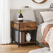 Nightstand – Steel – Rustic Brown and Black – 1 Drawer and Open Compartment