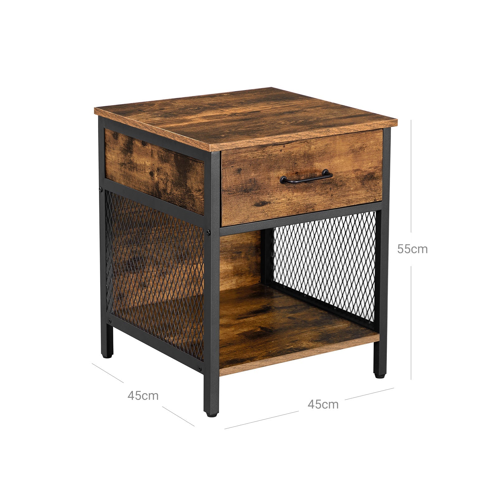 Nightstand – Steel – Rustic Brown and Black – 1 Drawer and Open Compartment
